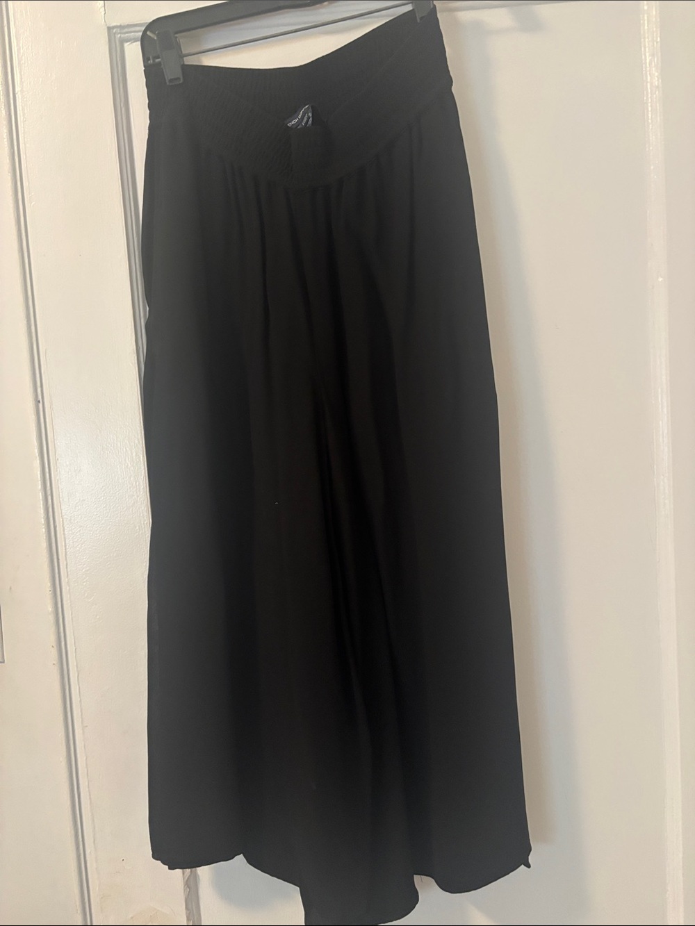 Black Wide-Leg Maxi Capri with Smocked Waist